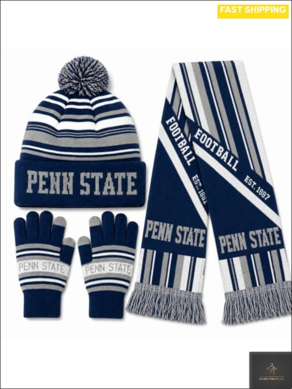 Cuffed Knit Skull Cap Beanie with Touchscreen Gloves Scarf Winter Gift Set